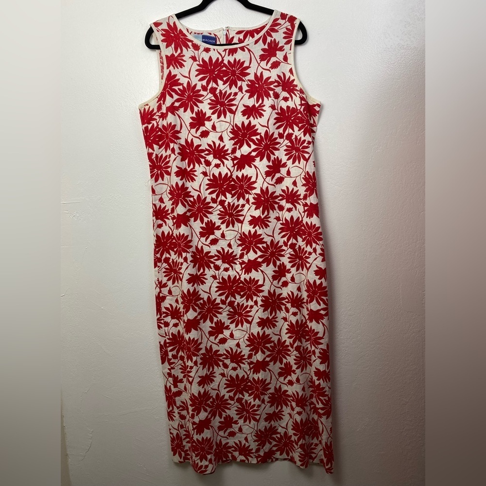 Vintage Linen Blend Vintage Bush Wacker Floral Midi Sleeveless Dress plus 16 - Picture 1 of 15